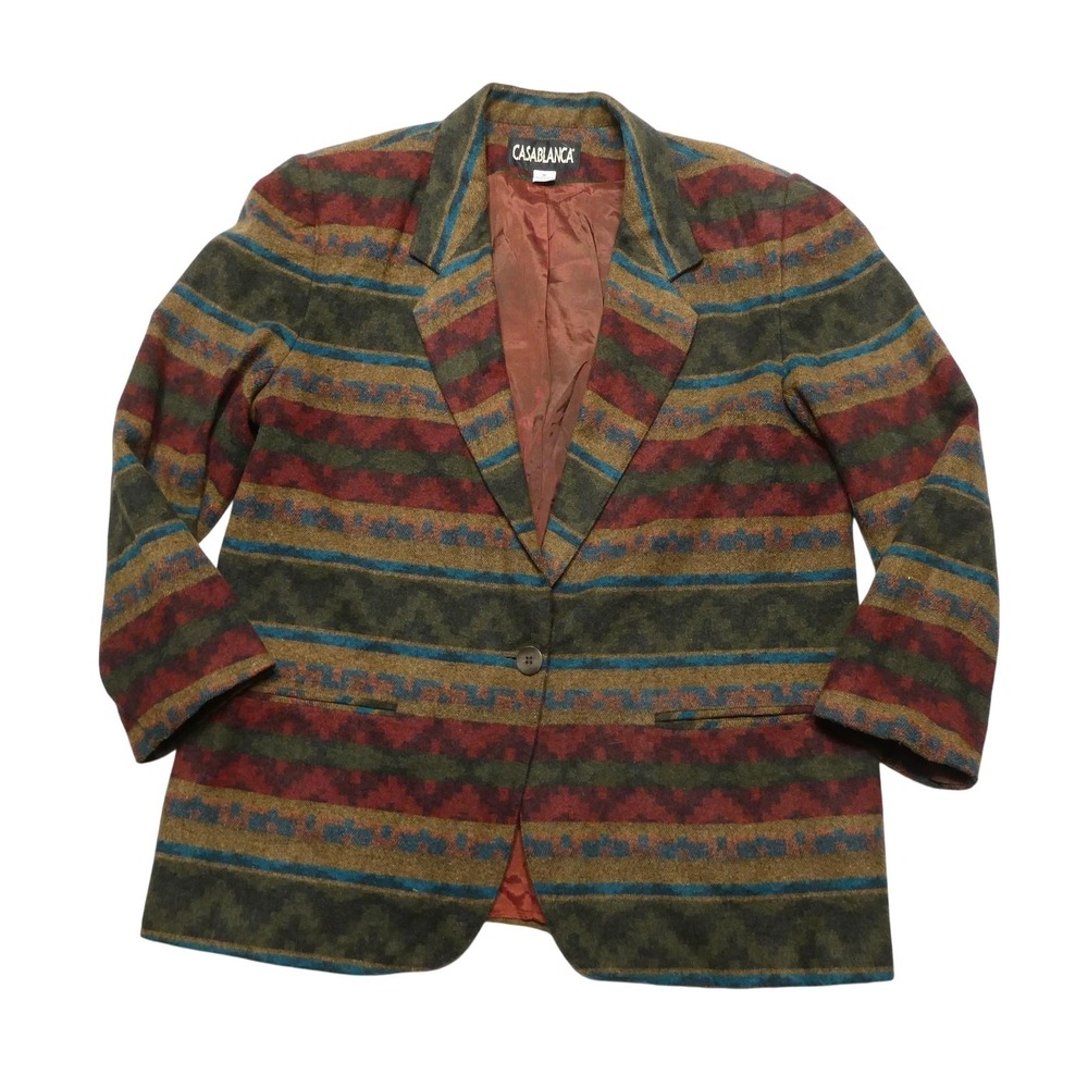 Casablanca Blazer Womens 16 Multicolor Southwestern Stripe Wool Lined Jacket